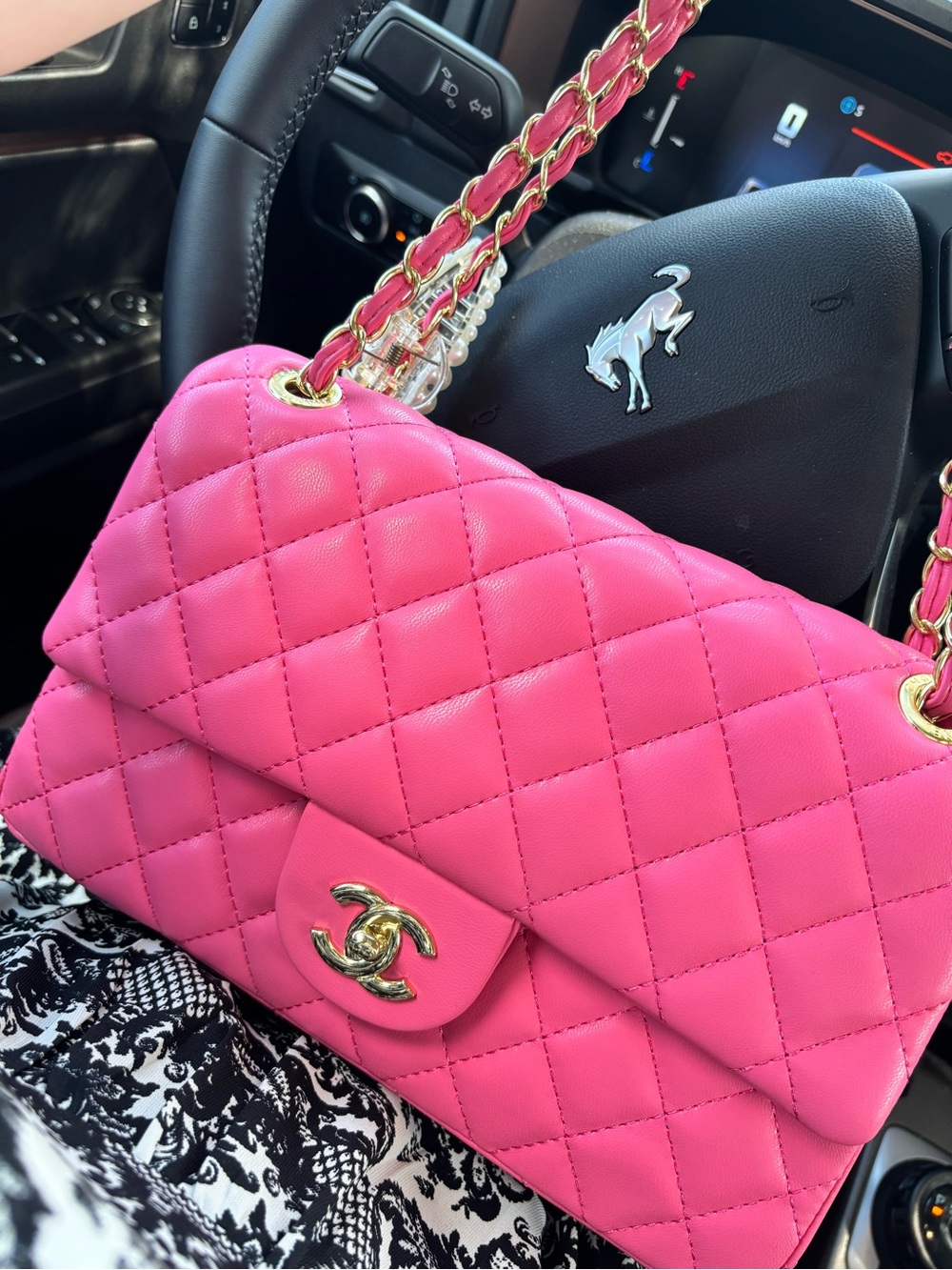 CHANEL Pink Quilted Shoulder Bag with Gold Chain